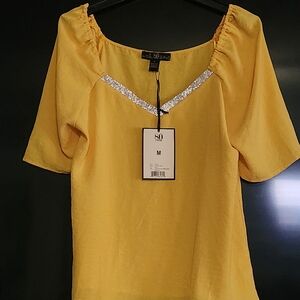 80 Park,Women's Yellow Blouse with Silver Accents sz M